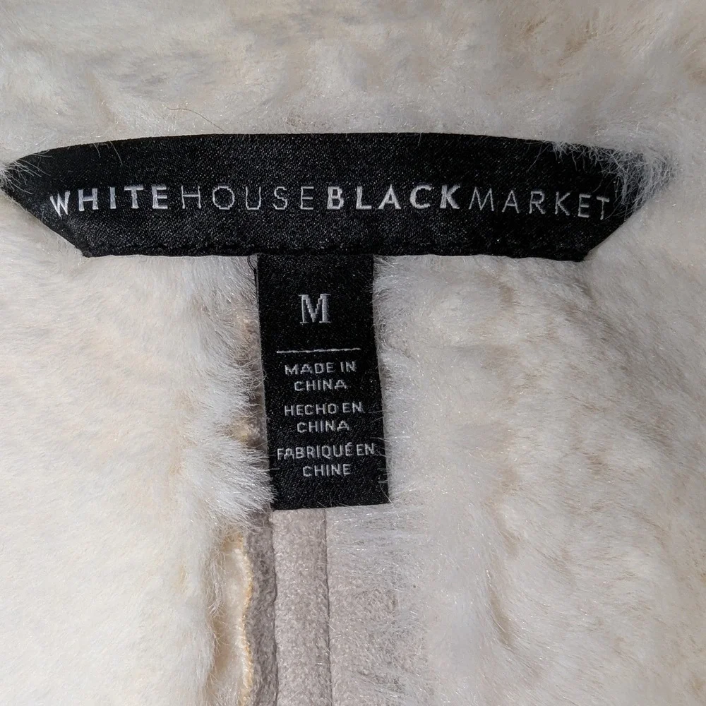 White House Black Market Faux Suede‎ Sherpa Lined Vest Beige Zip Cozy Women's M - Picture 5 of 10